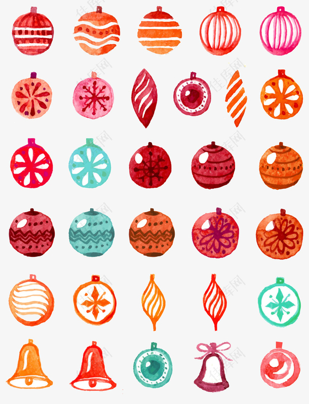 圣诞节水彩彩球装饰