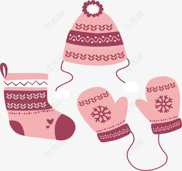 粉红色冬天手套帽子