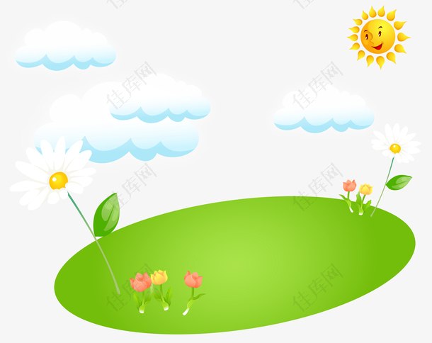 卡通云朵太阳花朵绿树卡片背景