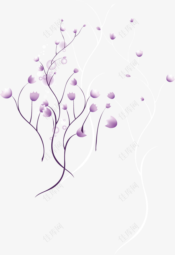 卡通手绘精美紫色花枝