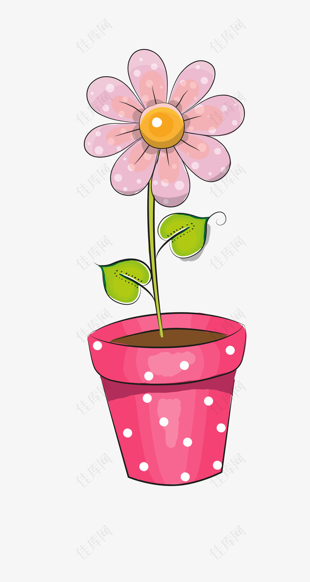 矢量粉色盆栽花朵卡通
