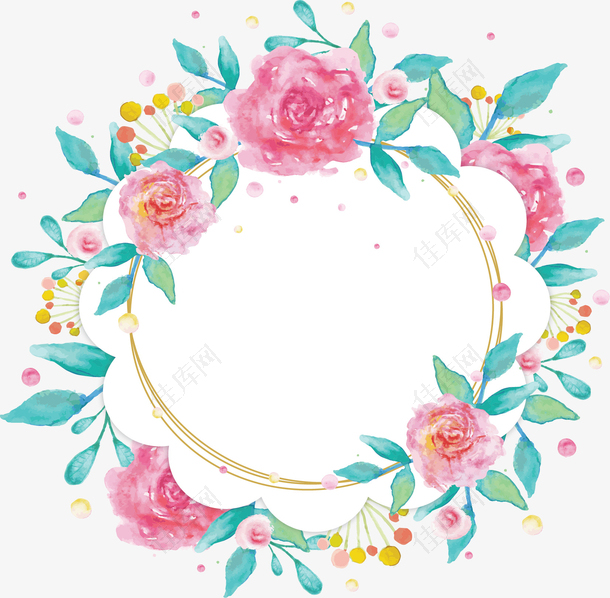 粉红水彩花朵边框