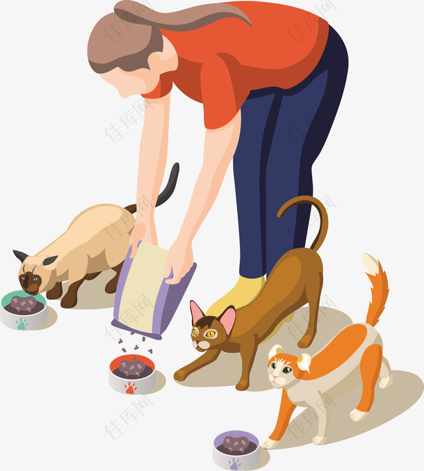 一个正在喂狗狗吃饭的女孩