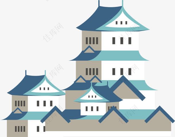 日本民居建筑卡通装饰元素