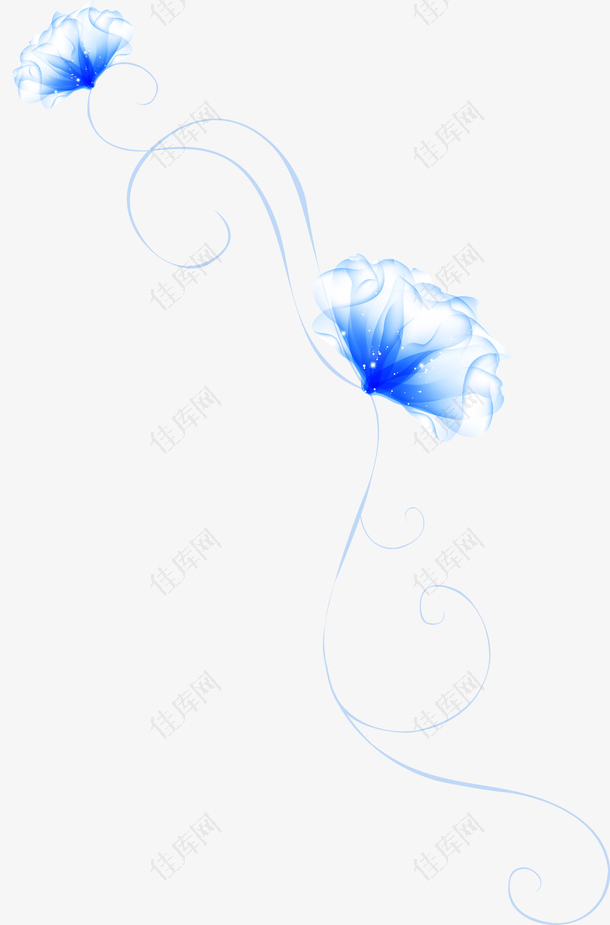 手绘蓝色透明花朵图案