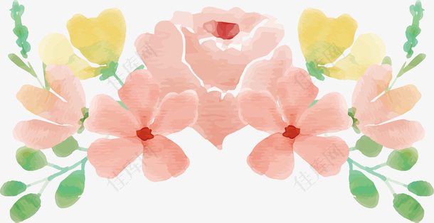 粉红水彩花丛标题框