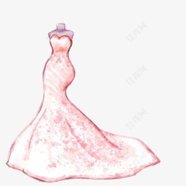 手绘粉红色婚纱设计
