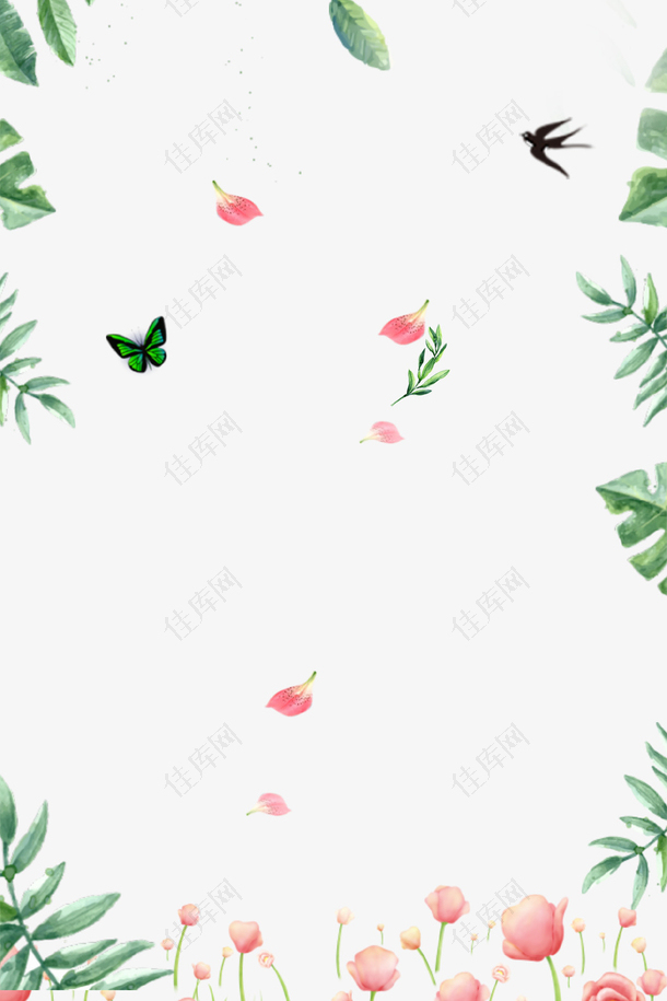 绿色清新手绘树叶装饰背景