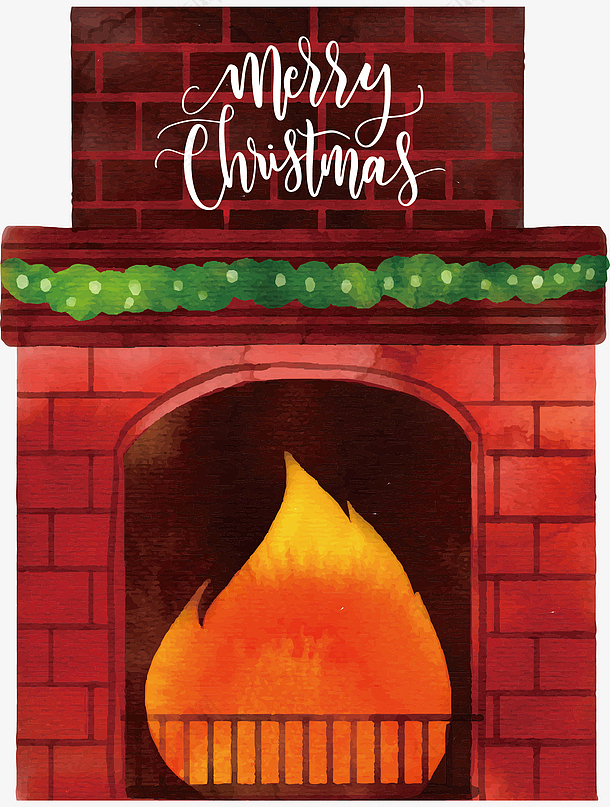 圣诞节水彩手绘壁炉