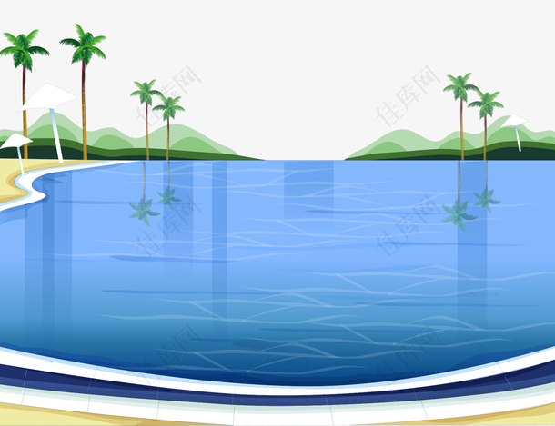 矢量彩色海滨风景椰树沙滩