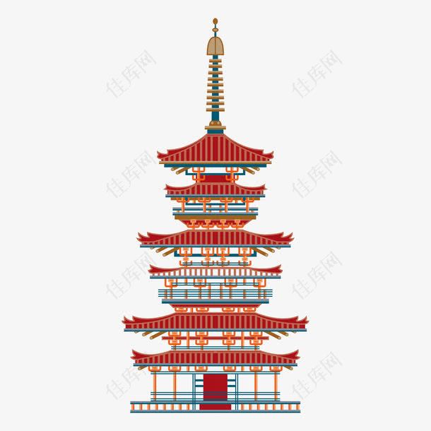日本手绘寺庙建筑旅游景点