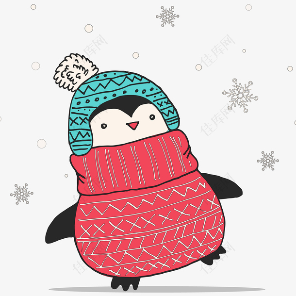 可爱穿着红色毛衣的企鹅