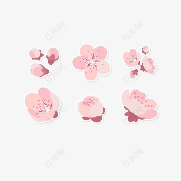 矢量卡通粉色腊梅花朵