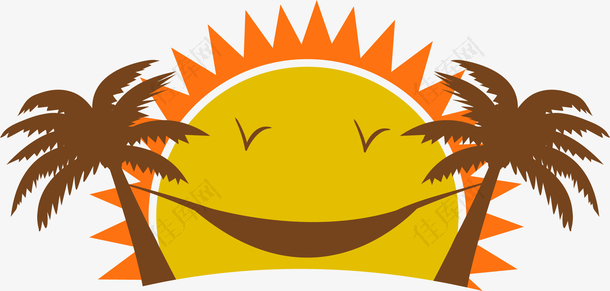 抽象太阳笑脸椰子树图案
