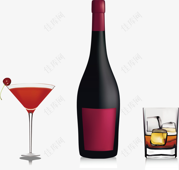 卡通红酒瓶子和玻璃杯子