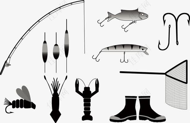 黑白钓鱼主题元素设计