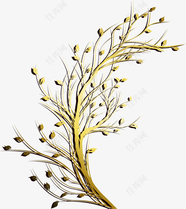 矢量手绘金色树枝