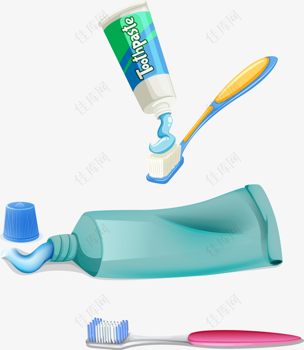 3D牙刷牙膏矢量图