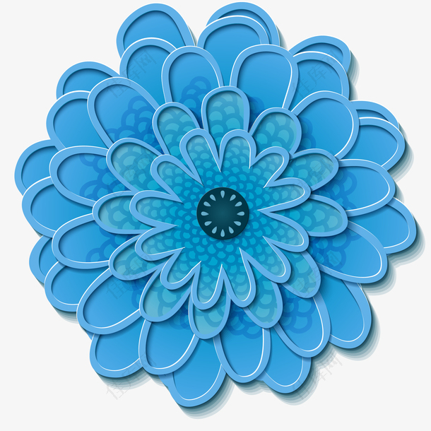 矢量微立体装饰蓝色新式雕花素材