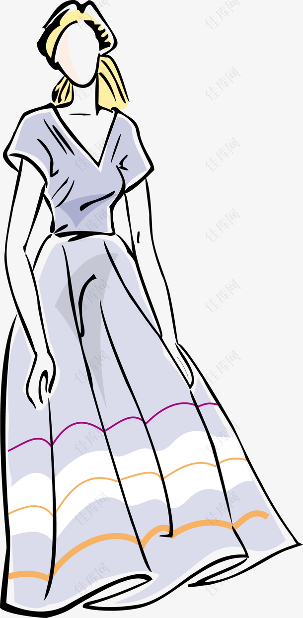 蓝色长裙设计素材图