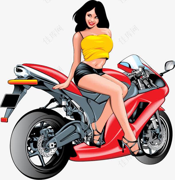 矢量手绘摩托车美女