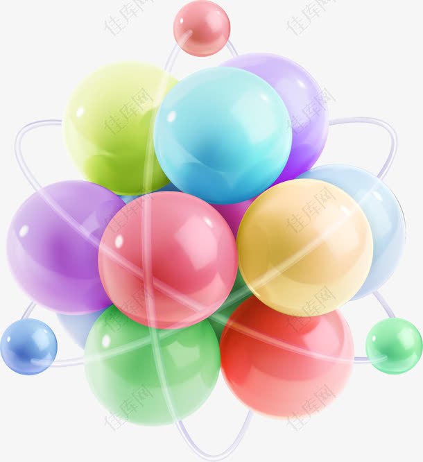 矢量手绘彩色分子球
