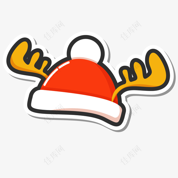 红黄白色卡通鹿角圣诞帽