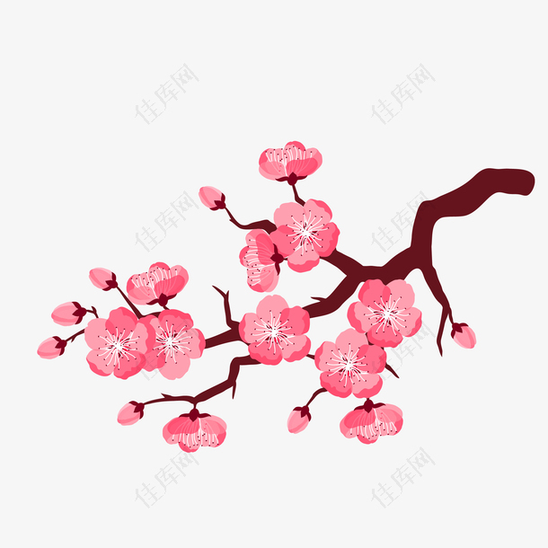 手绘矢量粉色树枝鲜花