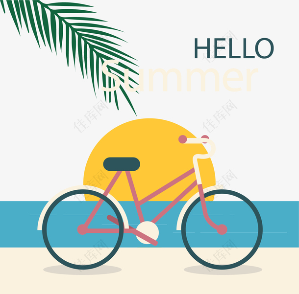 你好夏天海边自行车