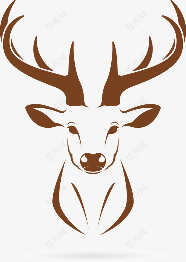 简约的褐色小鹿头像剪影矢量图