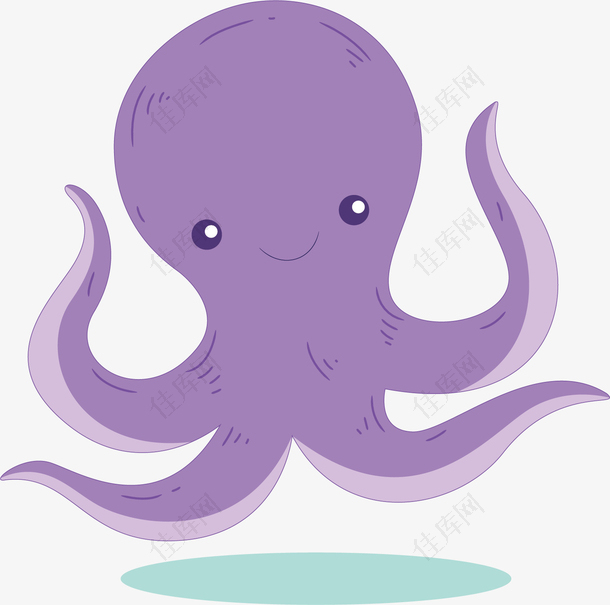 矢量图水彩紫色章鱼