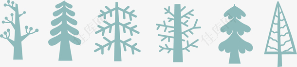 冬季树木蓝色卡通剪影