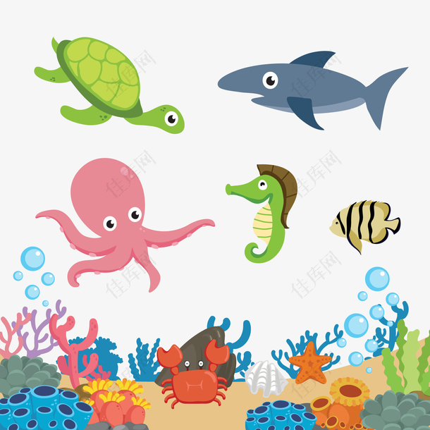 创意海底世界动植物矢量