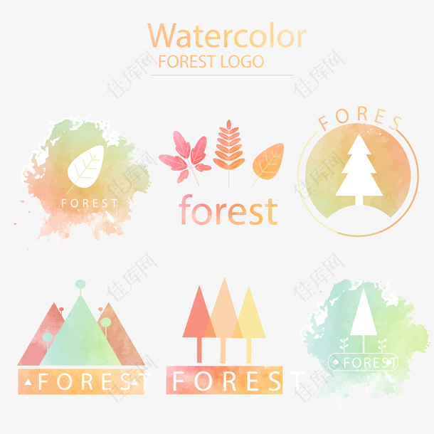 水彩绘森林标志矢量