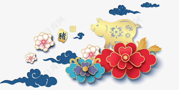 猪年新年花纹装饰图案