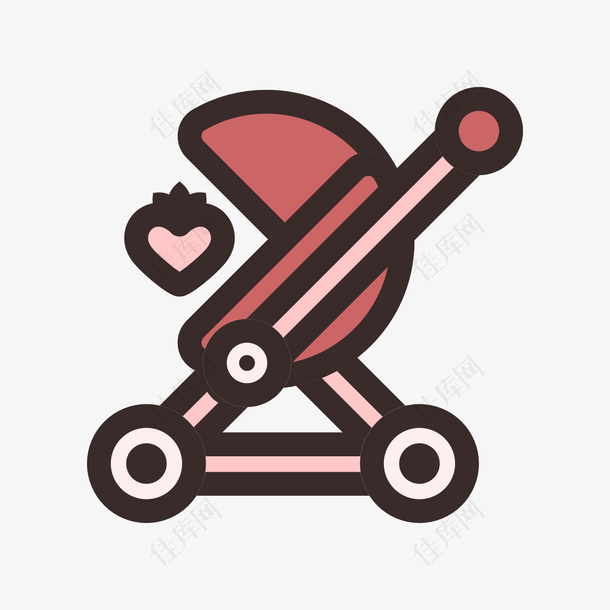 红色手绘婴儿车婴儿图标