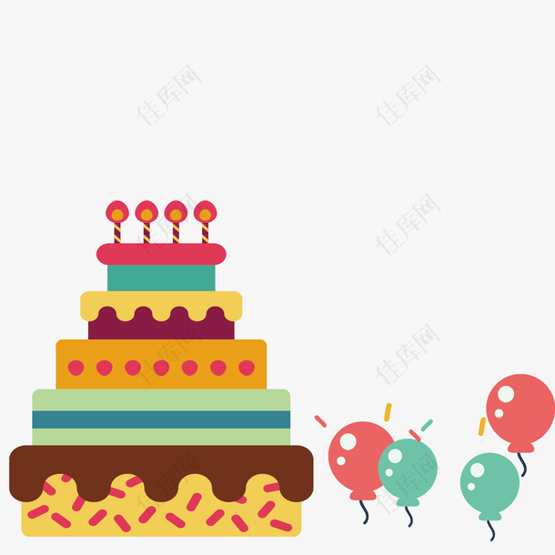 手绘卡通生日蛋糕气球海报设计素