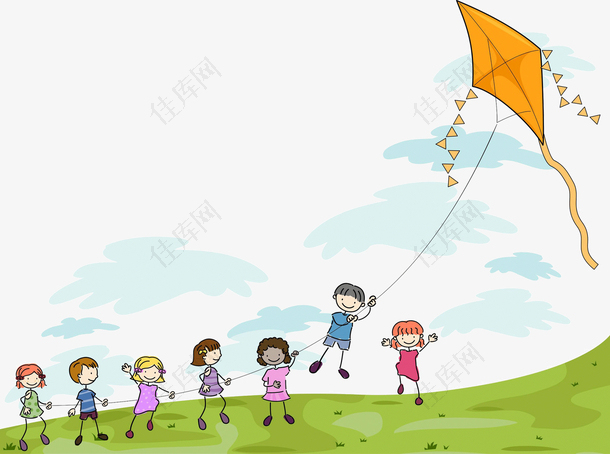 谷雨节儿童放风筝