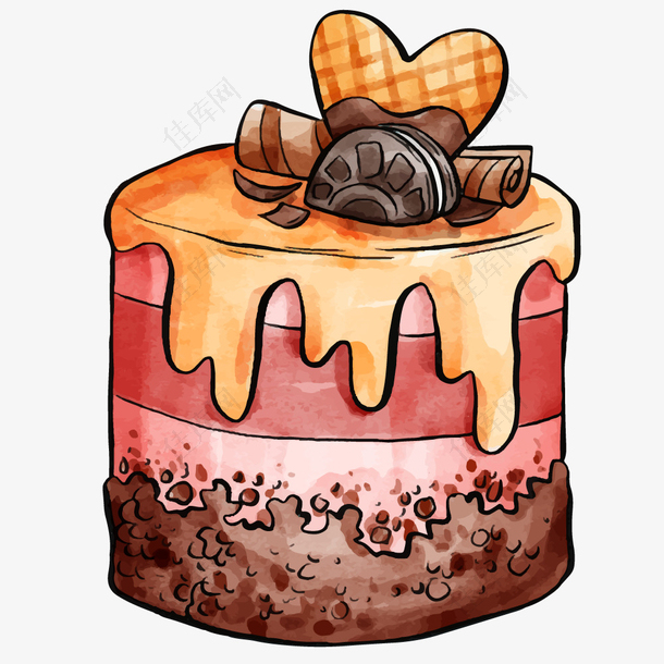水彩风手绘生日奶油蛋糕素材