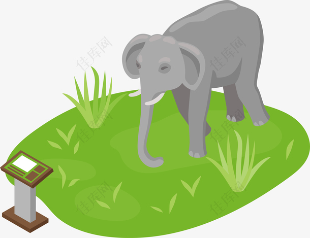 卡通手绘动物园大象矢量插画