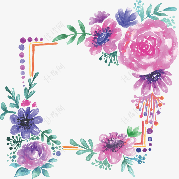 紫色水彩手绘花藤