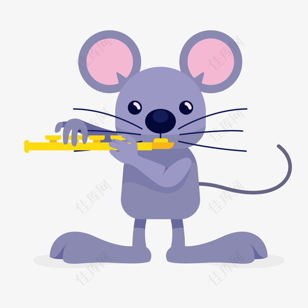 紫色吹乐器的老鼠