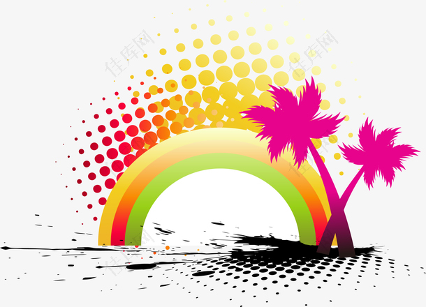 抽象彩虹桥椰子树