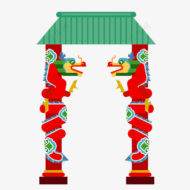 两根盘龙的中式柱子