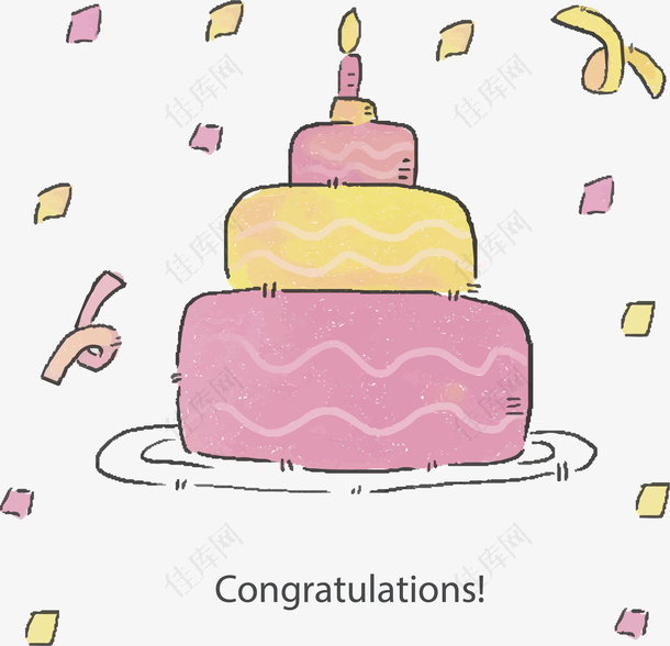粉红色手绘生日蛋糕
