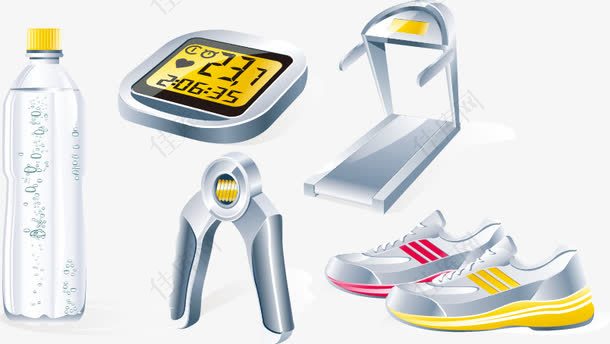 手绘跑步机计时器运动鞋元素