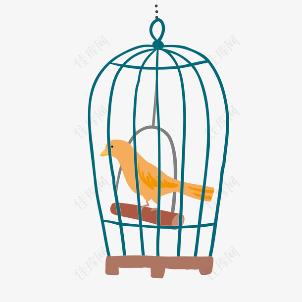 卡通鸟笼里的小鸟设计