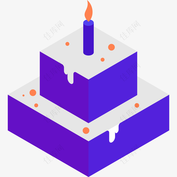 紫色立体生日蛋糕元素