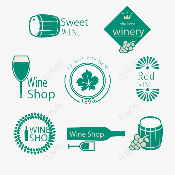 8款绿色葡萄酒标签矢量素材