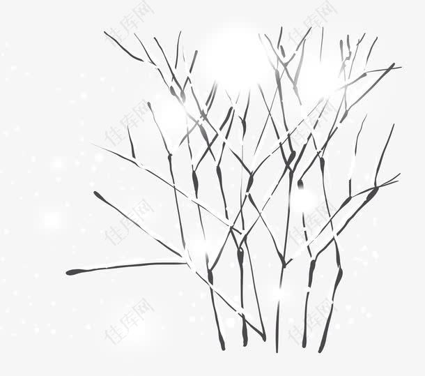 纷飞的雪花和树枝